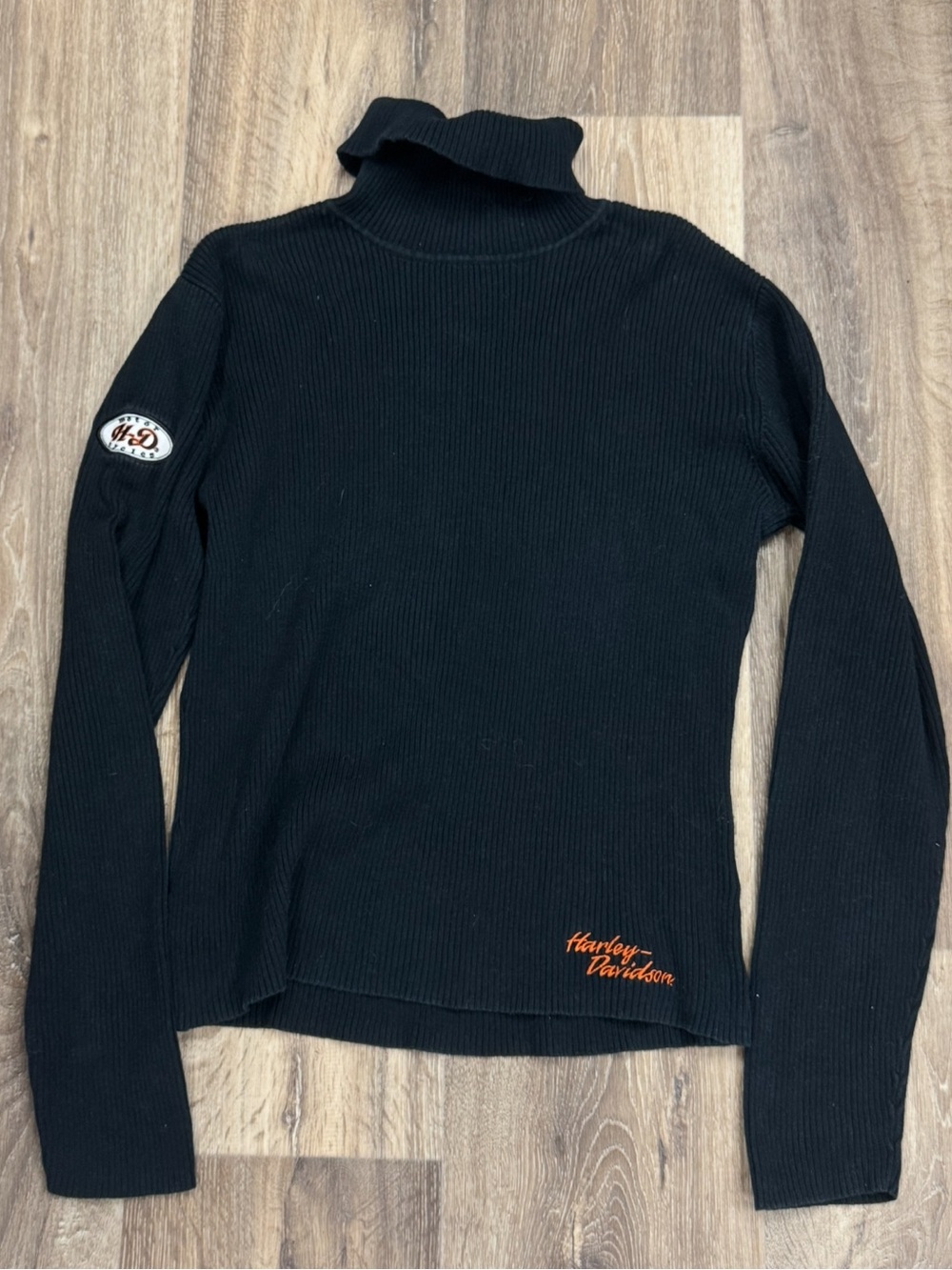 Harley Davidson Ribbed Black Embroidered Turtleneck Women’s Large